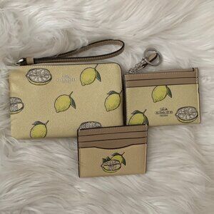 COACH Lemon Corner Zip Wristlet, Mini Skinny, Card Case SET of 3